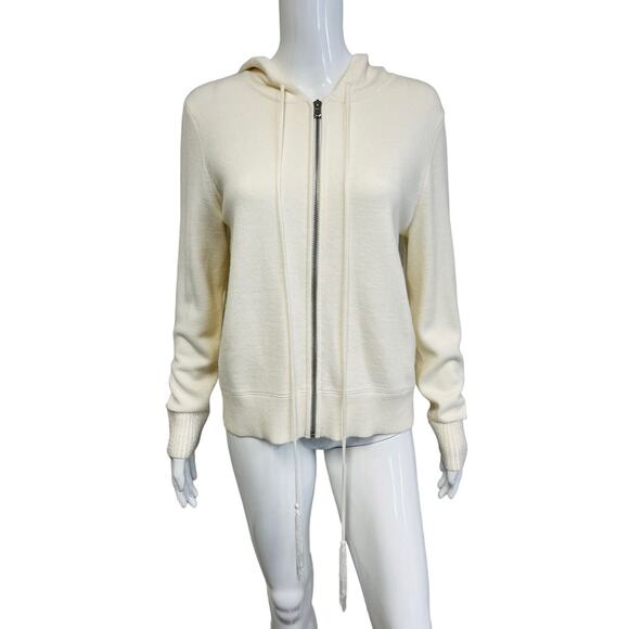 KOBI HALPERIN White Wool Blend Reta Beaded Fringe Trim Hooded Zip Up Sweater M - Picture 1 of 5